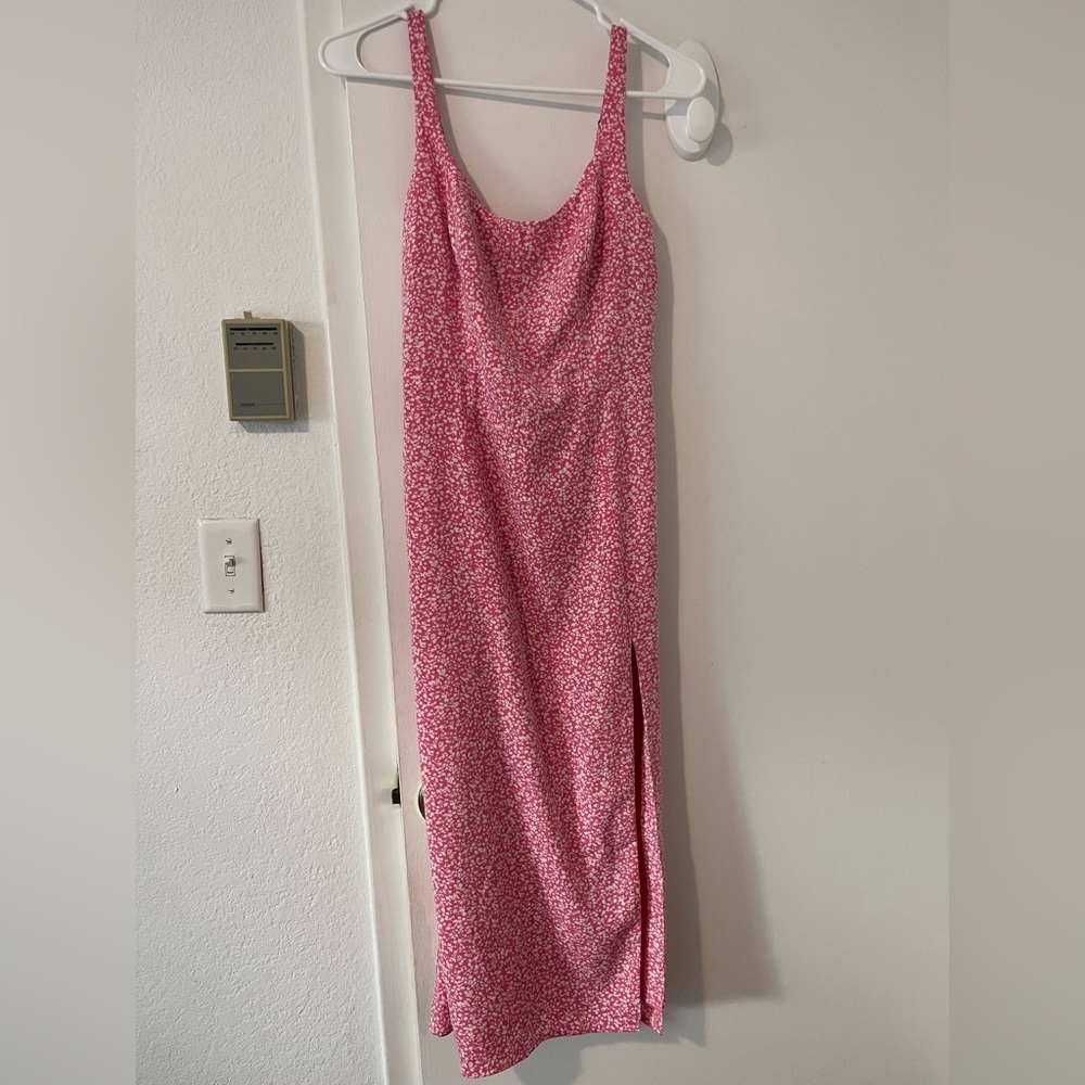 Abercrombie & Fitch Pink Floral Midi Dress Side Slit Small Petite SP
